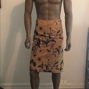 Vintage Suede Tracy Reese Midi Patterned Skirt